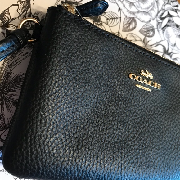Coach Handbags - Coach- Black leather double zip wristlet!!